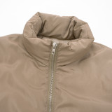 Women Autumn/Winter Solid Casual Zipper Pocket Padding Jacket
