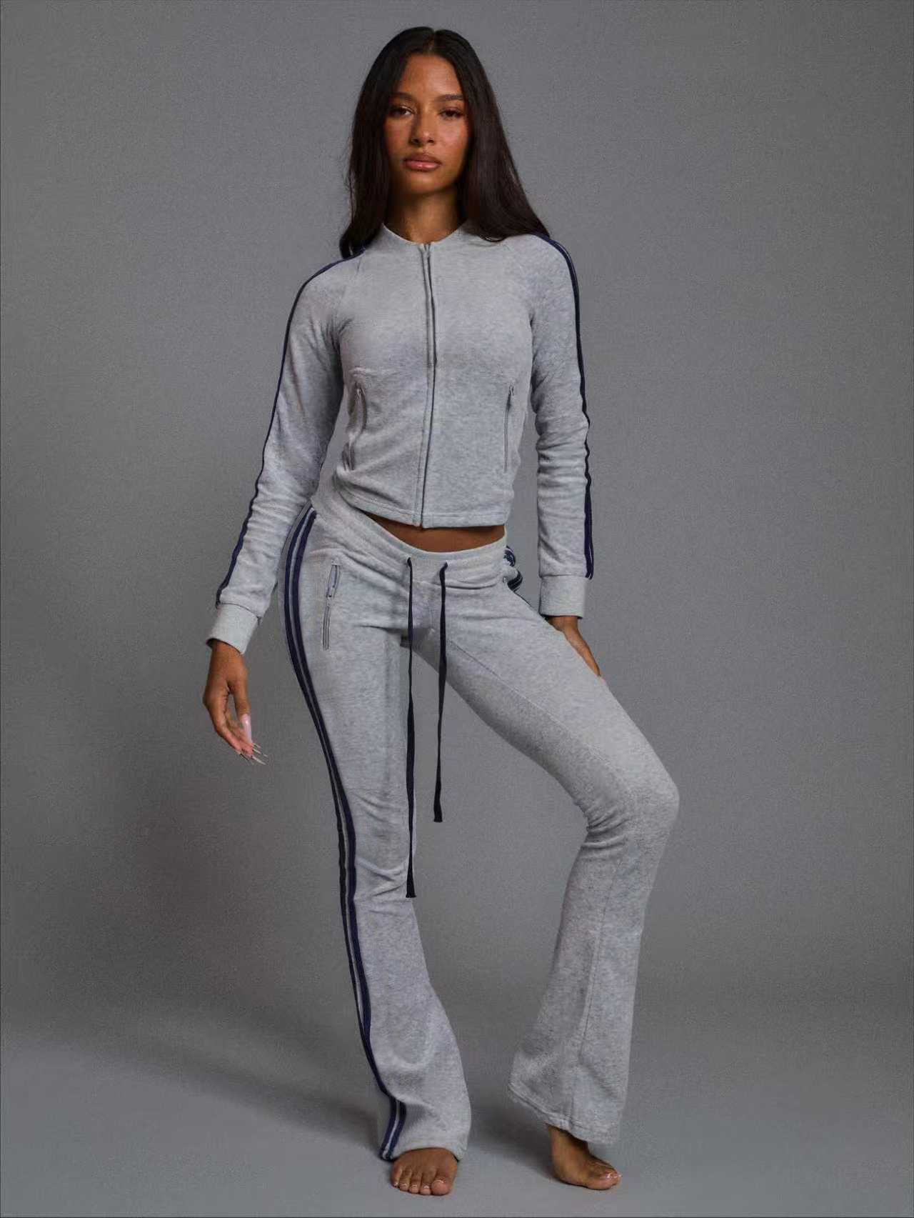 Women's Fashion Casual Solid Color Striped Two-Piece Pants Set