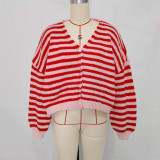 Women's Fashion Color Block Striped Knit V-Neck Casual Sweater