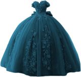 Women's Lace Beaded Ball Off-Shoulder Tutu Evening Dress Formal Party Chiffon Gown（Processing time need 3-6 days）
