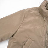 Women Autumn/Winter Solid Casual Zipper Pocket Padding Jacket