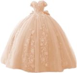 Women's Lace Beaded Ball Off-Shoulder Tutu Evening Dress Formal Party Chiffon Gown（Processing time need 3-6 days）