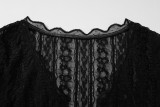Women's Summer Long Sleeve Lace Trim Sexy V-Neck Slim Top