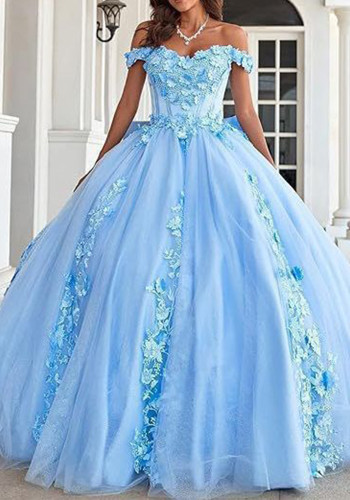 Women's Lace Beaded Ball Off-Shoulder Tutu Evening Dress Formal Party Chiffon Gown（Processing time need 3-6 days）