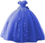 Women's Lace Beaded Ball Off-Shoulder Tutu Evening Dress Formal Party Chiffon Gown（Processing time need 3-6 days）