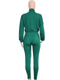 Women Casual Solid Sports Top and Pant Two-Piece Set