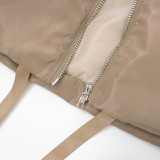Women Autumn/Winter Solid Casual Zipper Pocket Padding Jacket