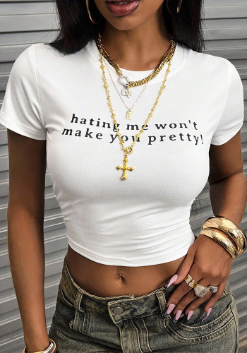 Women's Fashion Trendy Round Neck Slim Fit Short Sleeve T-Shirt