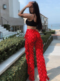 Women Printed Ruffle Bell Bottom Wide-Leg Pants