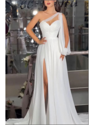 Women One-shoulder Sleeve Formal Party Wedding Wedding Dress Evening Dress Bridesmaid Dress