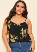 Plus Size Women Hollow-Out Sexy Suspender Floral Print Top