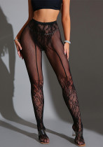 Women's Erotic High-Stretch Fishnet Open-Crotch Black Stockings
