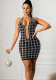 Women's Sexy Sleeveless Halter Neck Mesh See-Through Embroidered Short Dress