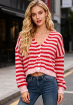 Women's Fashion Color Block Striped Knit V-Neck Casual Sweater Women's Fashion Color Block Striped Knit V-Neck Casual Sweater
