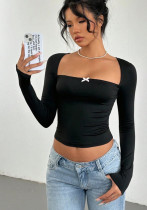 Women Sexy Square Neck Long Sleeve T-Shirt