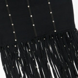 Women Sexy Slash Fringe Beaded Bodycon Dress