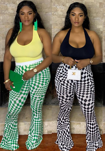 Plus Size Women Casual Geometric Print Bell Bottom Pants