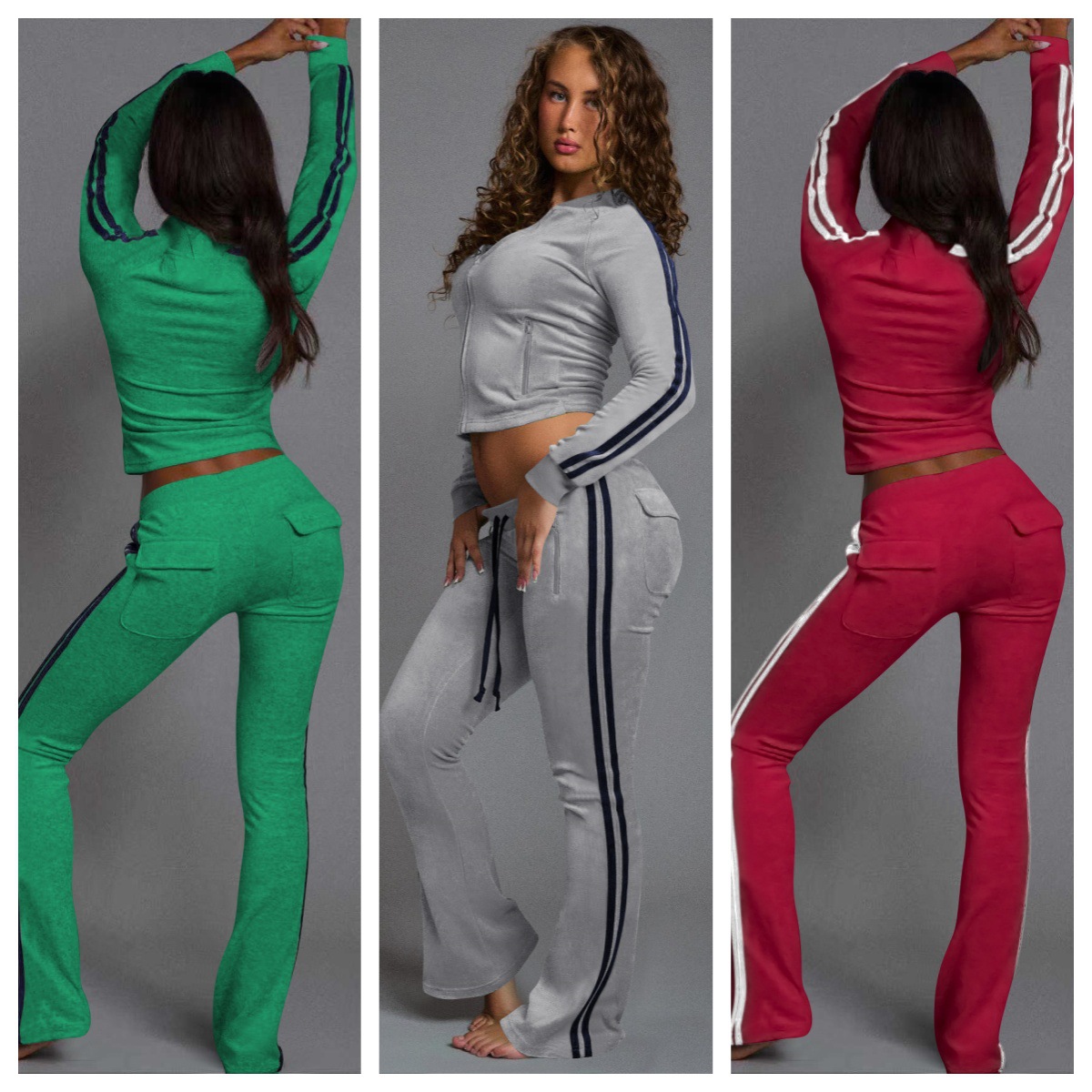 Women's Fashion Casual Solid Color Striped Two-Piece Pants Set