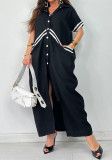 Plus Size Women Turndown Collar Button-Up Long and Short Sleeve Dress