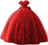 Women's Lace Beaded Ball Off-Shoulder Tutu Evening Dress Formal Party Chiffon Gown（Processing time need 3-6 days）