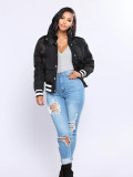 Women Autumn/Winter Ribbed Striped Button Padding Jacket