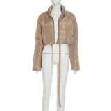 Women Autumn/Winter Solid Casual Zipper Pocket Padding Jacket