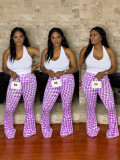 Plus Size Women Casual Geometric Print Bell Bottom Pants