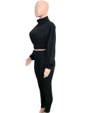 Women Casual Solid Sports Top and Pant Two-Piece Set