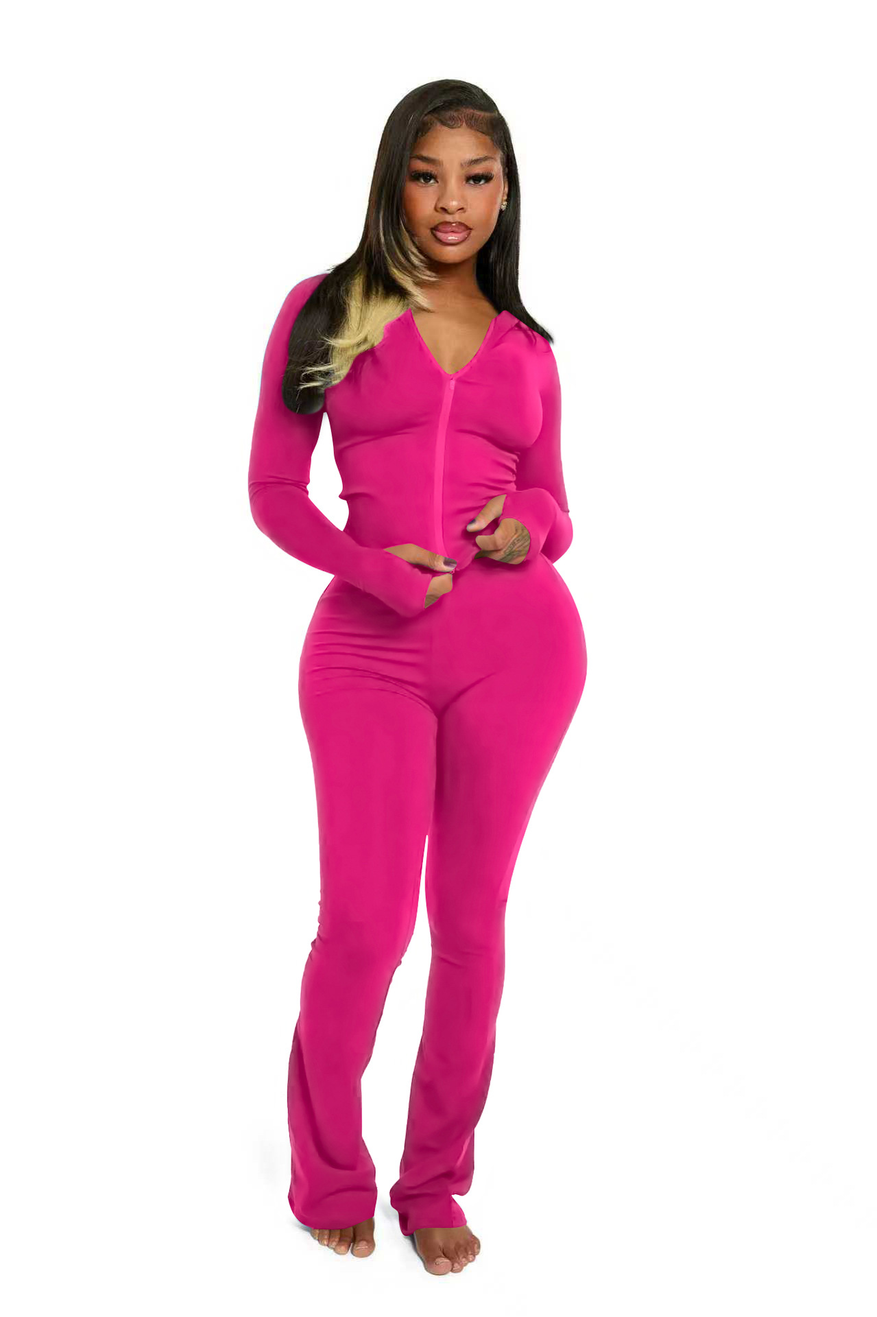 Women's Fashion Casual Solid Color Hooded Two-Piece Pants Set