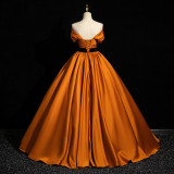 Women's Orange Satin Off-Shoulder Tutu Gown Formal Party Evening Dress（Processing time need 3-6 days）
