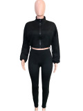 Women Casual Solid Sports Top and Pant Two-Piece Set