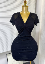 Women Summer Streetchy Mesh V-Neck Sexy Bodycon Dress Women Summer Streetchy Mesh V-Neck Sexy Bodycon Dress