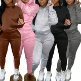 Women Solid Hoodies and Pant Two-Piece Set