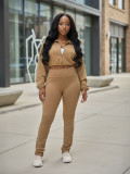 Women Casual Solid Sports Top and Pant Two-Piece Set