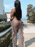 Women Printed Ruffle Bell Bottom Wide-Leg Pants