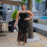 Women Sexy Slash Fringe Beaded Bodycon Dress