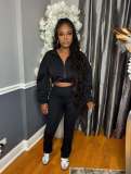 Women Casual Solid Sports Top and Pant Two-Piece Set