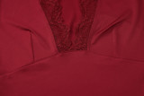 Women Winter Solid Long-Sleeve Lace V-Neck Top and Skirt Two-Piece Set