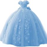 Women's Lace Beaded Ball Off-Shoulder Tutu Evening Dress Formal Party Chiffon Gown（Processing time need 3-6 days）