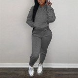 Women Solid Hoodies and Pant Two-Piece Set