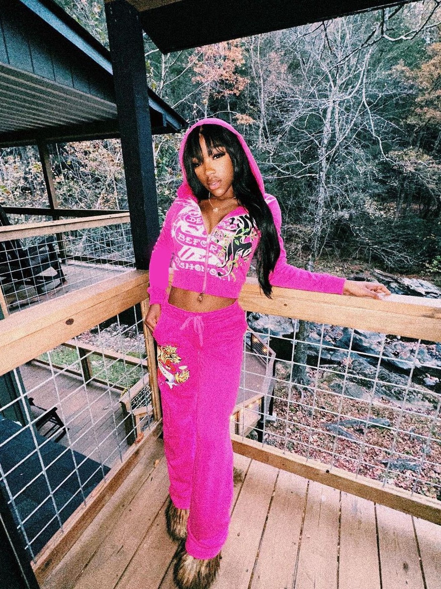 Women's Street Print Zip-Front Short Hoodies High Waist Straight Leg Pants Two-Piece Set