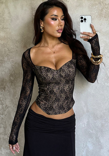 Women's Autumn Sexy Lace Long Sleeve Slim Fit T-Shirt