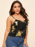 Plus Size Women Hollow-Out Sexy Suspender Floral Print Top