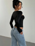 Women Sexy Square Neck Long Sleeve T-Shirt
