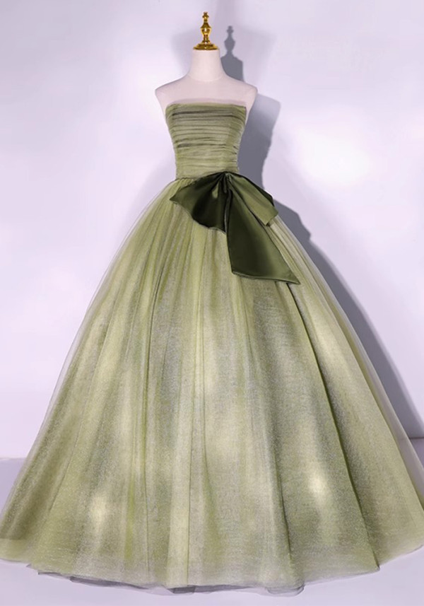 Women's Green Strapless Tutu Evening Dress Birthday Party Chiffon Gown（Processing time need 3-6 days）