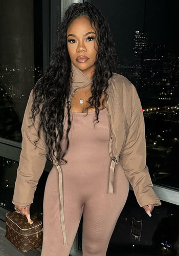 Women Autumn/Winter Solid Casual Zipper Pocket Padding Jacket