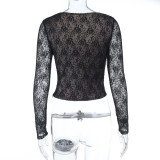 Women's Autumn Sexy Lace Long Sleeve Slim Fit T-Shirt