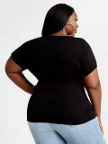 Plus Size Women Summer Letter Portrait Print Round Neck T-Shirt