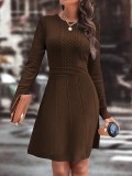 Autumn Winter Women's Chic Solid Round Neck Slim Elegant Knitting A-Line Dress