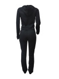 Women Solid Hoodies and Pant Two-Piece Set